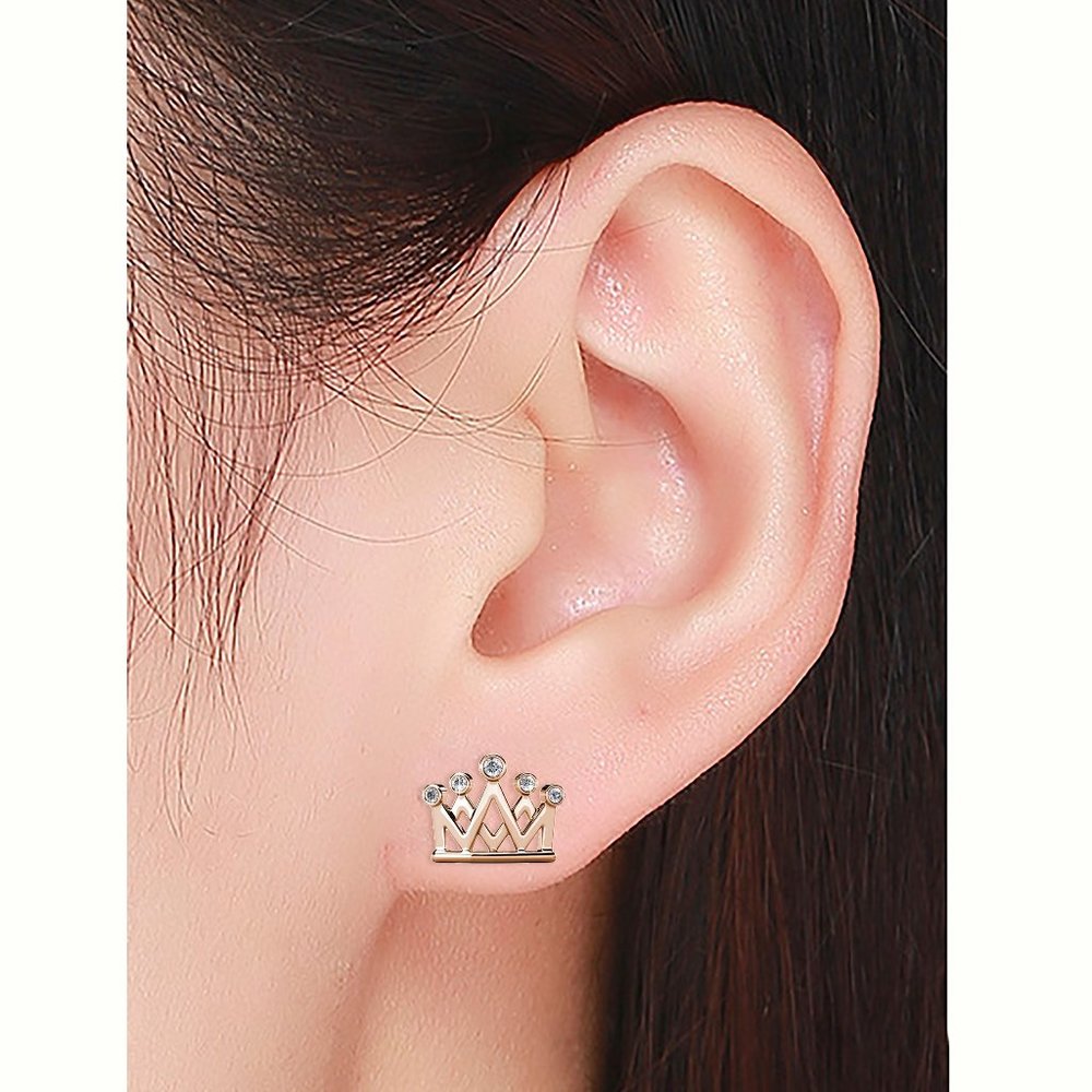 Rose Gold Princess Crown Stud Earrings With Australian Crystals - Picture 2 of 4